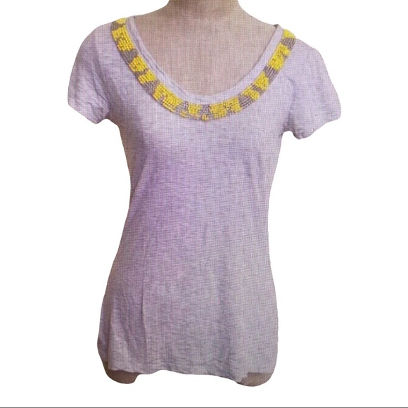 NWT Banana Republic Milly Collection Beaded T-Shirt Small Petite Gray Yellow - Picture 2 of 7
